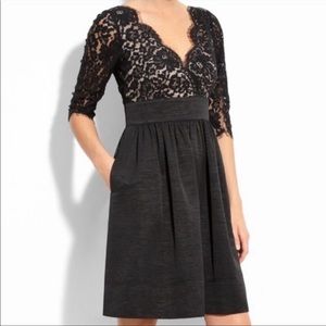 Eliza J. black eyelash lace and faille dress